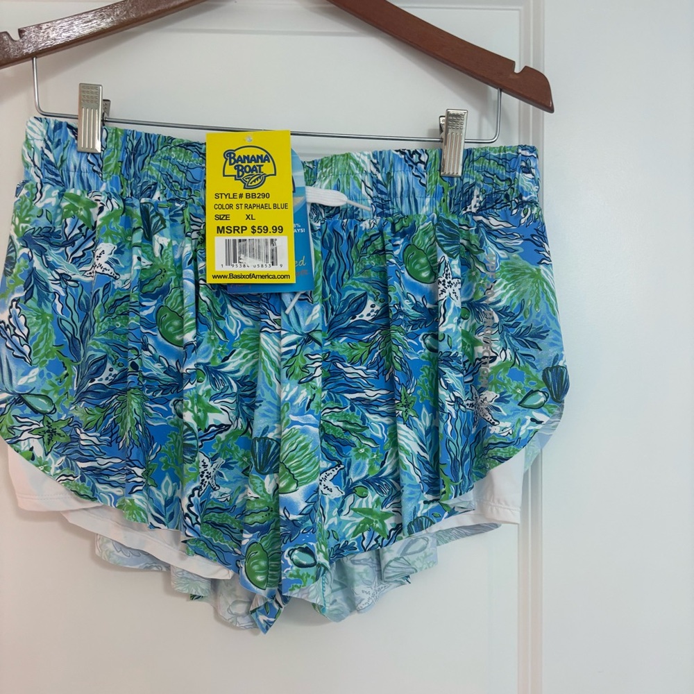 NWT Banana Boat Blue Tropical Print Women's Shorts Size XL